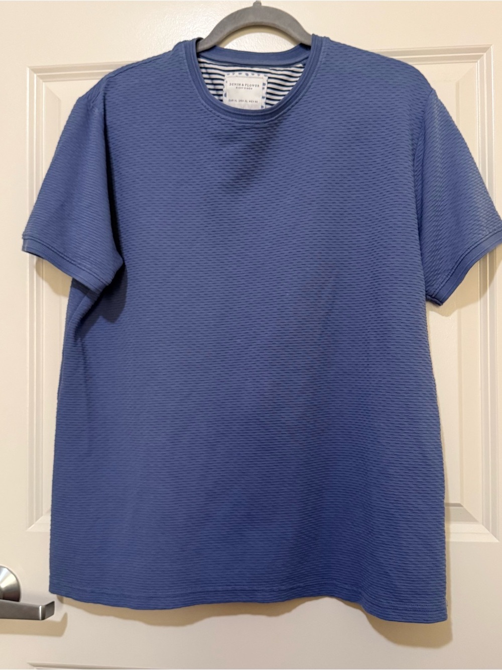 Women’s Grandmacore Short Sleeved Cotton Blend Periwinkle Textured Shirt XL